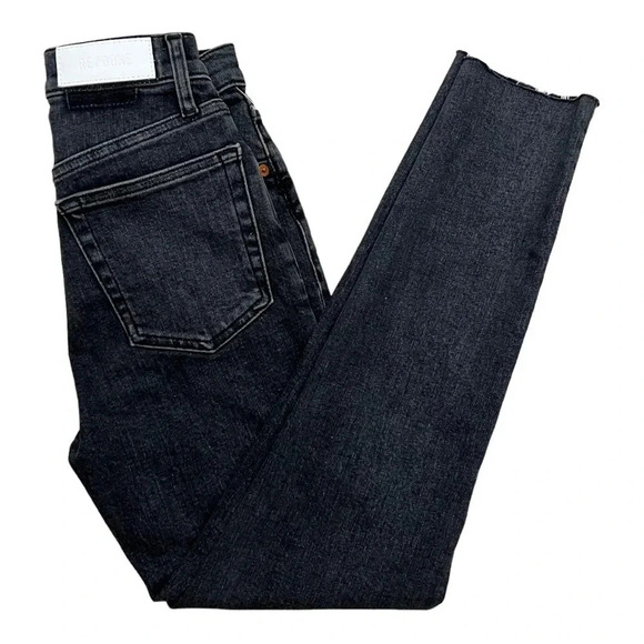 RE/DONE 90S High Rise Straight Leg Jeans Stoned Noir Black Size 24 - Picture 2 of 12